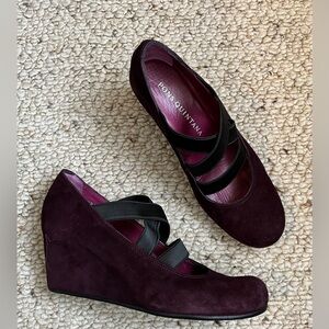 Pons Quintana Dark Purple Suede Wedge Shoes